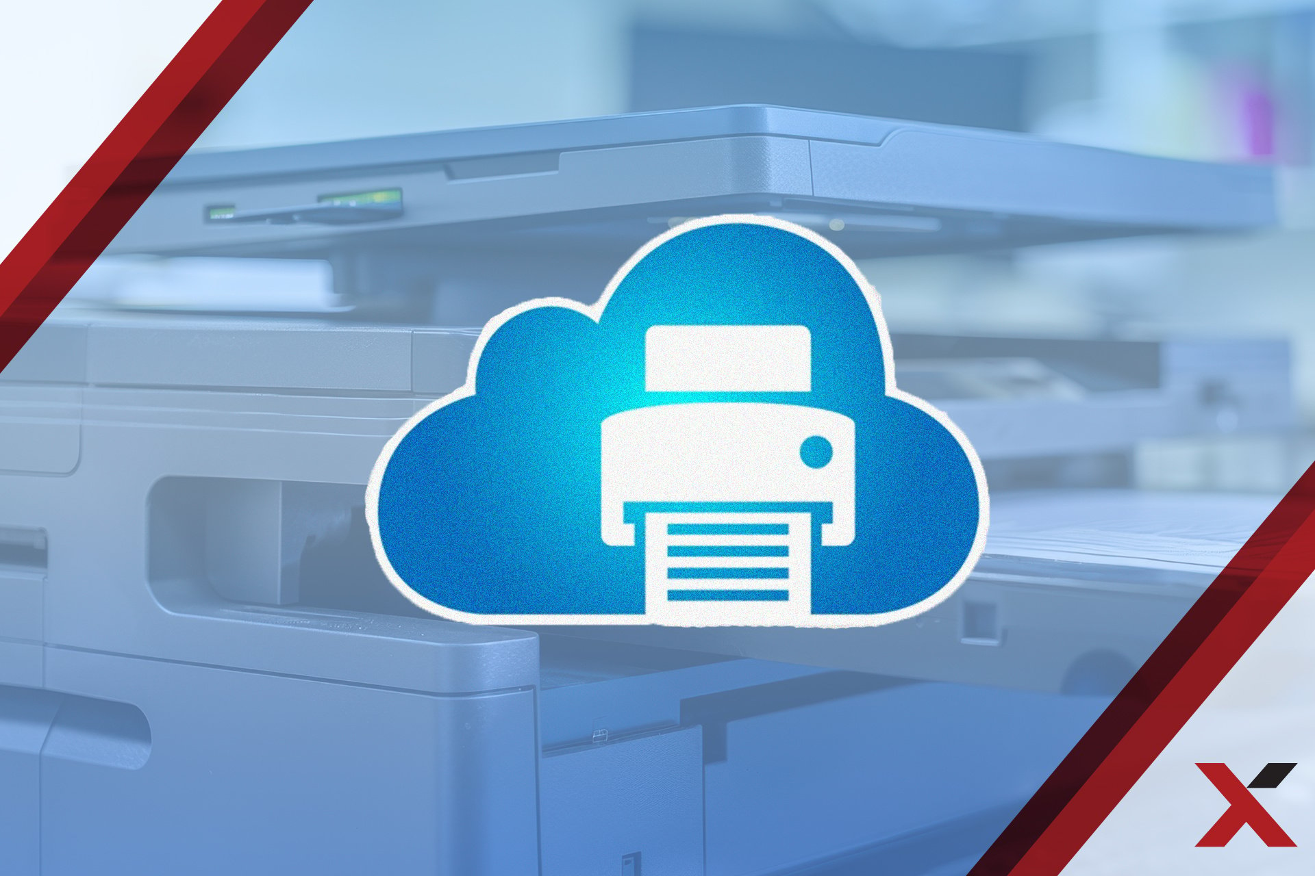 Cloud printing allows teams to work faster and more efficiently [image: cloud printing icon, on a light-blue background]